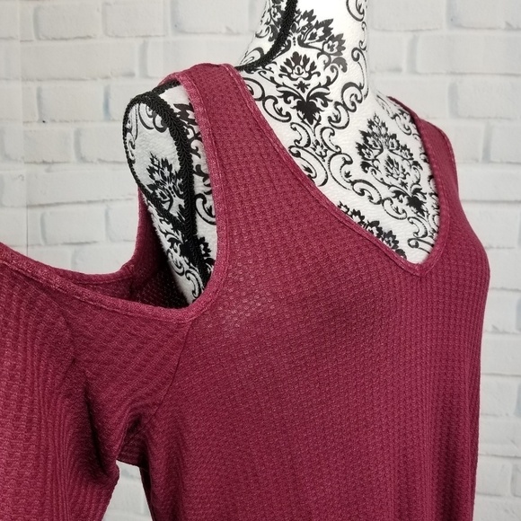 Indigo Thread women's long sleeve cold shoulder plus size 1x waffle knit top b26 - Picture 2 of 11